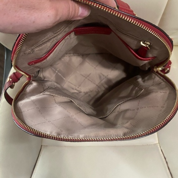 Michael Kors Emmy Dome large red leather backpack with adjustable straps EUC